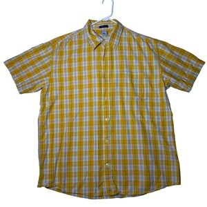 Vtg Old Navy Mens Large Yellow Plaid Short‎ Sleeve Button Down Shirt Regular Fit